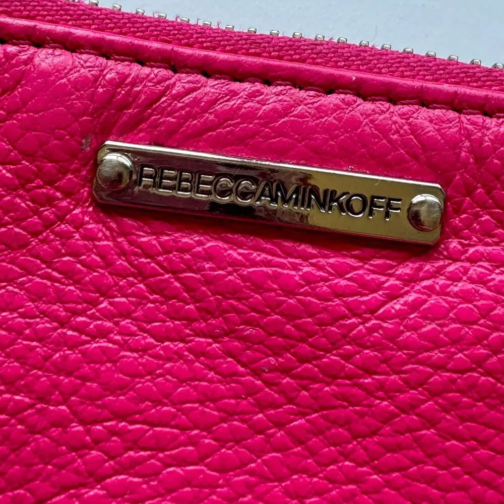 Rebecca Minkoff Mani Pedi Fund Hot Pink Pebbled Leather Zip Wallet Coin Pouch
